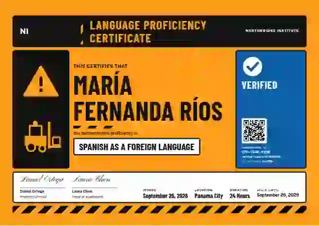Hazard Sign Mango No Top Stripe language proficiency certificate template