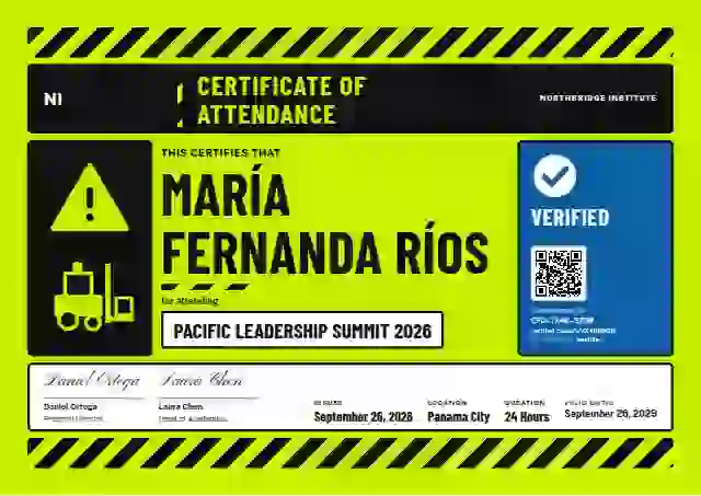 Hazard Sign Hi-Vis Lime Thick Stripes event attendance certificate template