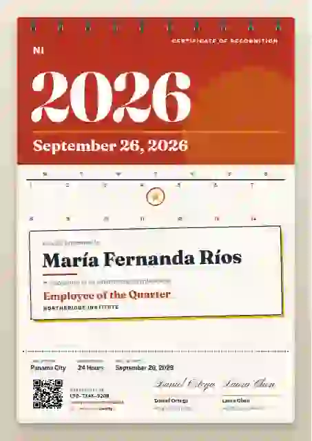 Plantilla de certificado Wall Calendar de reconocimiento a colaboradores