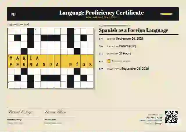 Plantilla de certificado Crossword de dominio de idiomas