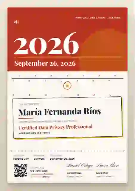 Wall Calendar Vermilion professional certification certificate template