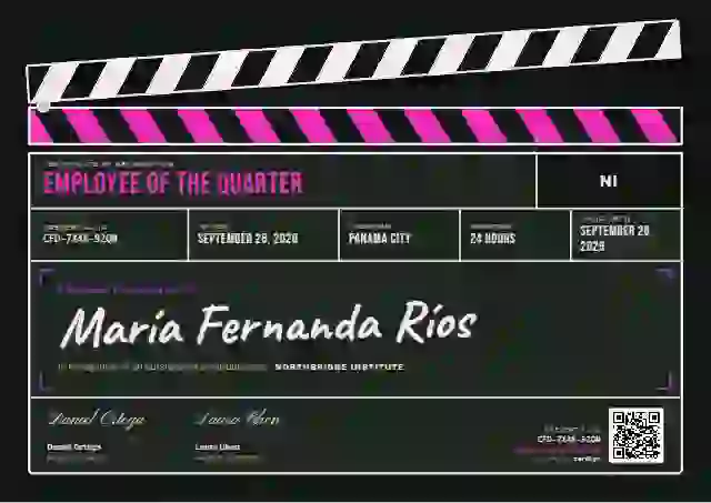 Plantilla de certificado Clapperboard Magenta de reconocimiento a colaboradores
