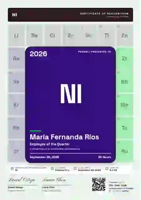 Plantilla de certificado Periodic Tile Violet de reconocimiento a colaboradores