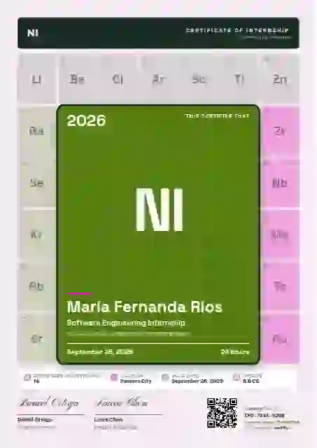 Periodic Tile Lime internship certificate template