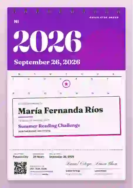 Wall Calendar Orchid school and kids certificate template