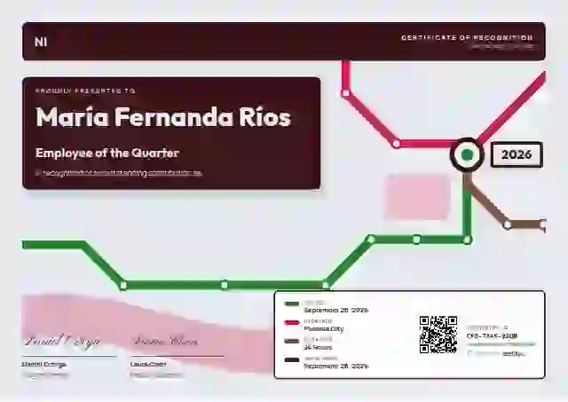 Metro Map Meadow employee recognition certificate template
