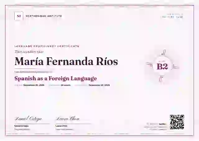 Guilloche Magenta language proficiency certificate template