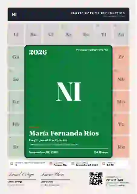 Periodic Tile Jade employee recognition certificate template