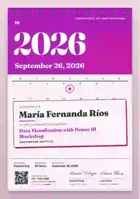 Plantilla de certificado Wall Calendar Fuchsia de webinar y taller