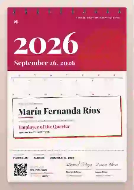Plantilla de certificado Wall Calendar Ruby de reconocimiento a colaboradores