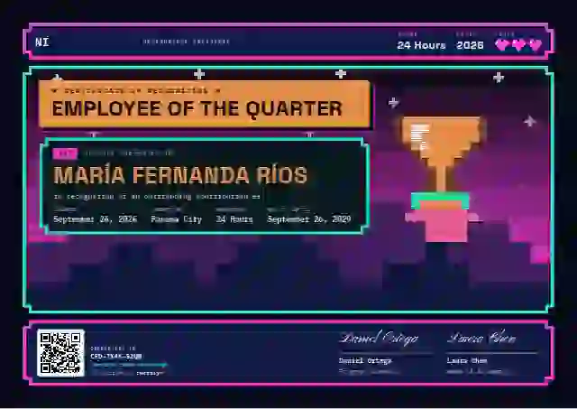 Pixel Arcade Tangerine employee recognition certificate template