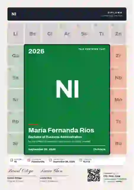 Plantilla de certificado Periodic Tile Jade Square Tile de diploma académico