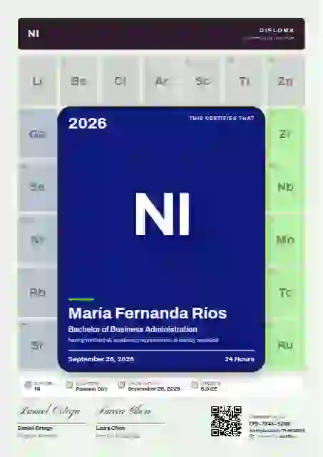 Plantilla de certificado Periodic Tile Ultramarine Round Tile de diploma académico