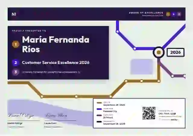 Plantilla de certificado Metro Map Amber Square Board de premios y logros