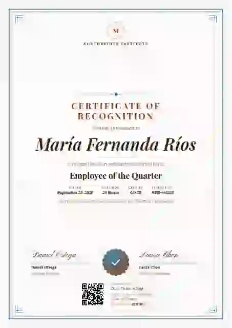 Portrait Classic Copper employee recognition certificate template