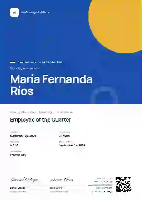 Portrait Modern Cobalt employee recognition certificate template