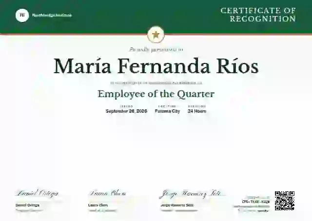 Triple Signature Emerald employee recognition certificate template