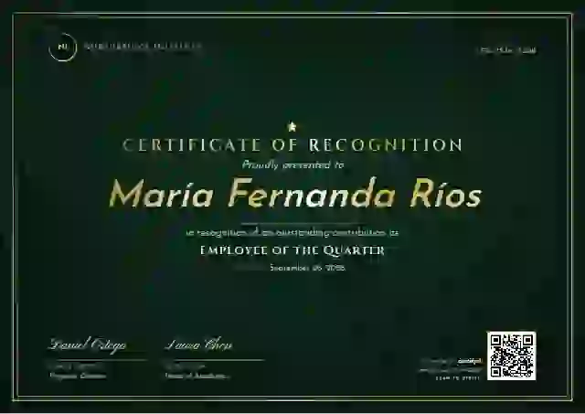 Luxury Foil Forest Gold employee recognition certificate template