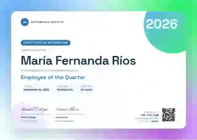 Plantilla de certificado Aurora Gradient Azure de reconocimiento a colaboradores