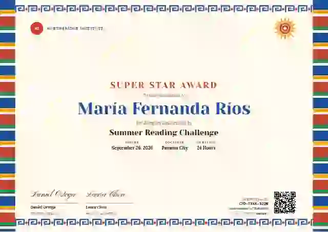 Plantilla de certificado Greca Folk Azure de escuela y niños