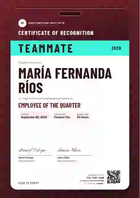 Plantilla de certificado Speaker Pass Ruby de reconocimiento a colaboradores