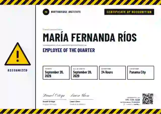 Plantilla de certificado Safety Card Ultramarine de reconocimiento a colaboradores