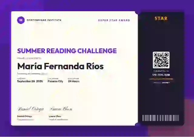 Plantilla de certificado Workshop Ticket Amethyst de escuela y niños