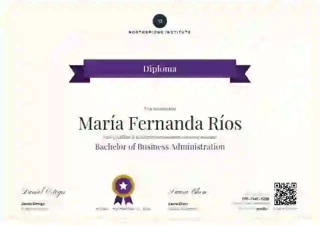 Plantilla de certificado Ribbon Banner Amethyst de diploma académico