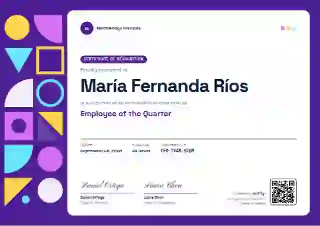 Plantilla de certificado Geometric Orchid de reconocimiento a colaboradores