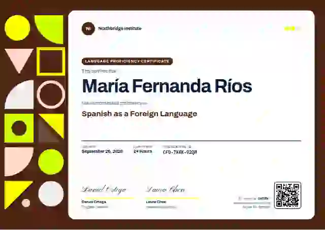 Geometric Lime language proficiency certificate template