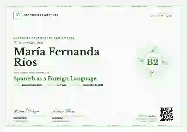 Plantilla de certificado Guilloche Meadow de dominio de idiomas
