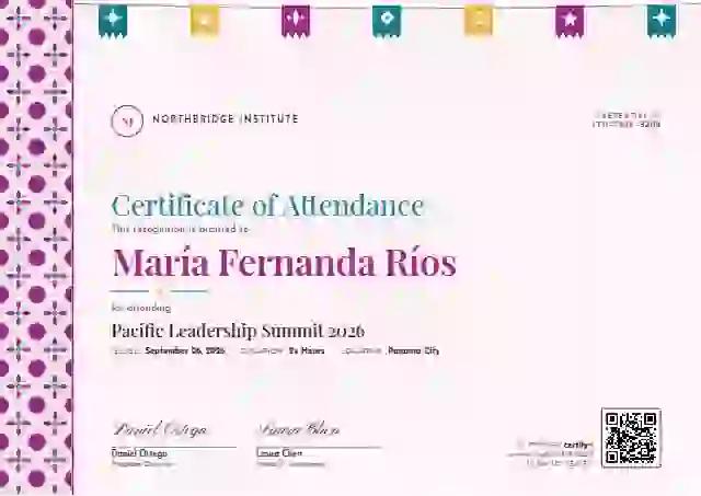Plantilla de certificado Latin Heritage Soft Magenta de asistencia a eventos