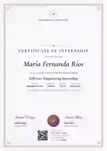 Plantilla de certificado Portrait Classic Amethyst de pasantía