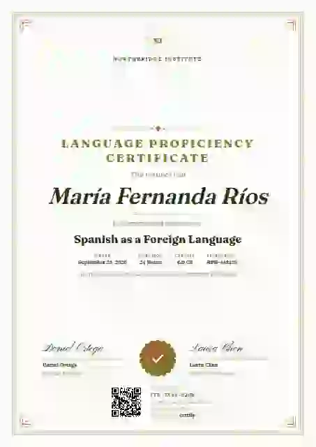 Plantilla de certificado Portrait Classic Lime de dominio de idiomas