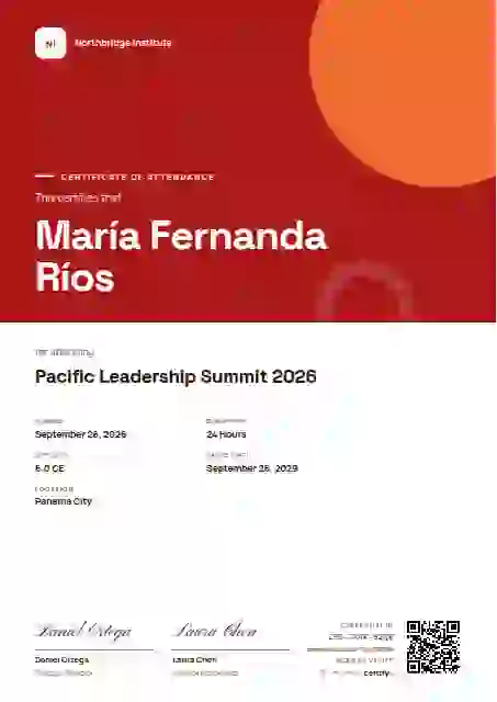 Plantilla de certificado Portrait Modern Scarlet de asistencia a eventos