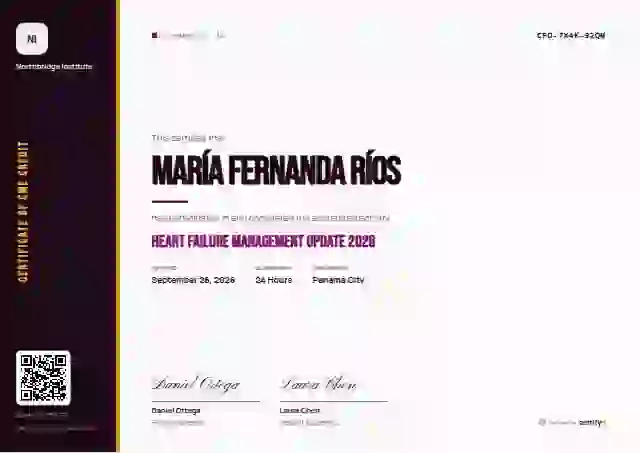 Plantilla de certificado Vertical Sidebar Magenta de salud y educación médica continua
