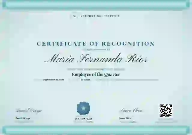 Plantilla de certificado Scroll Parchment Cerulean de reconocimiento a colaboradores