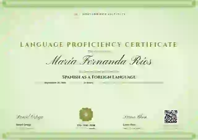 Plantilla de certificado Scroll Parchment Soft Lime de dominio de idiomas