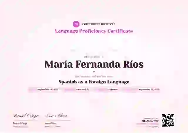 Heart Garland Fuchsia language proficiency certificate template