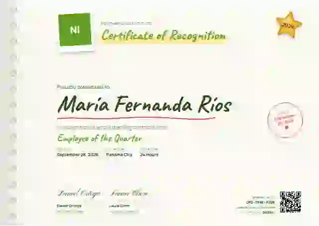 Notebook Page Fern employee recognition certificate template