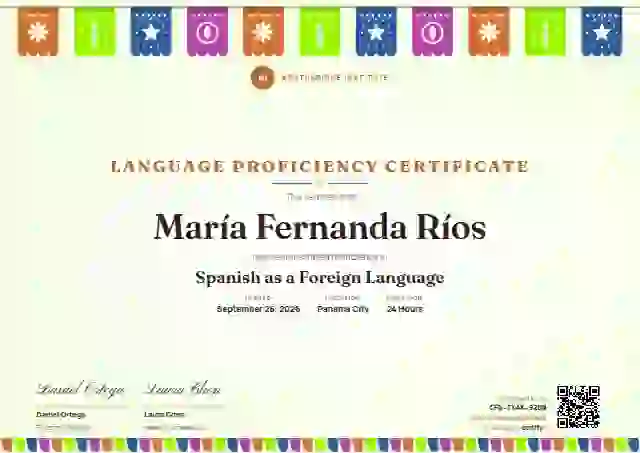 Papel Picado Tangerine language proficiency certificate template