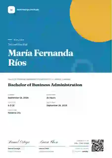 Portrait Modern Cerulean academic diploma certificate template