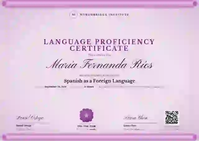 Scroll Parchment Fuchsia language proficiency certificate template