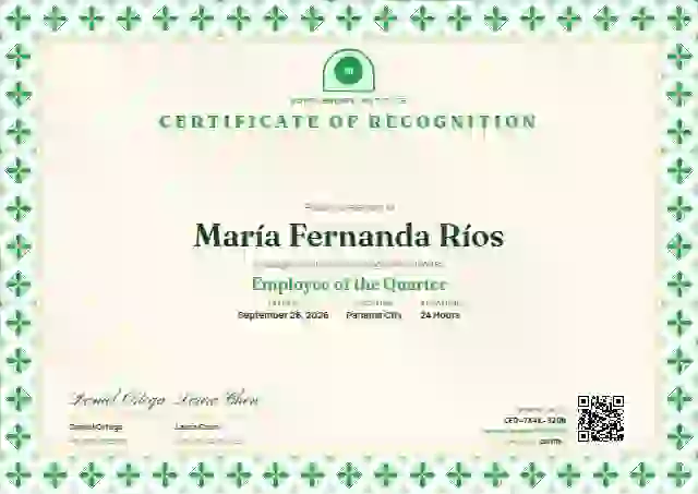 Talavera Frame Jade employee recognition certificate template