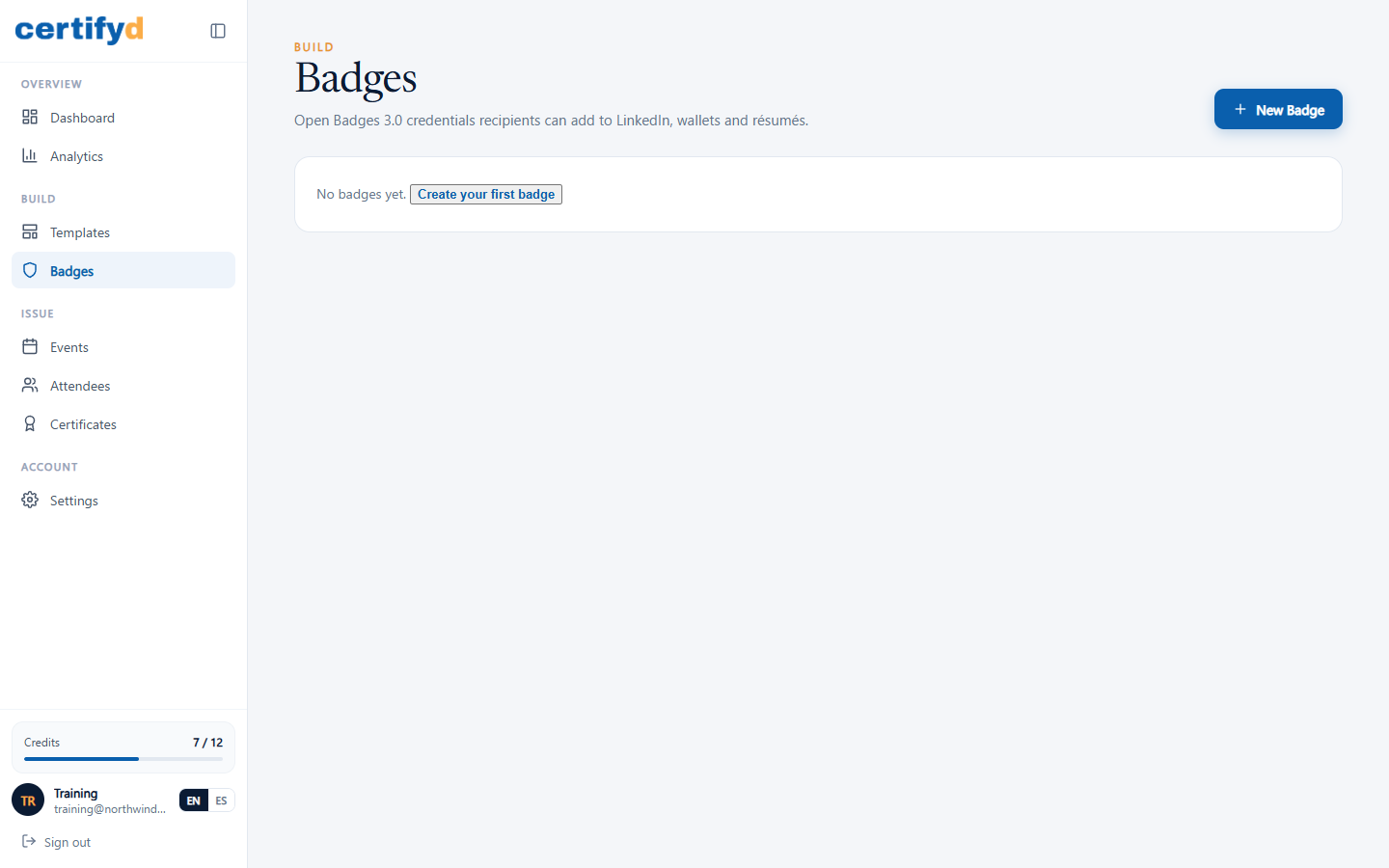 The Badges page