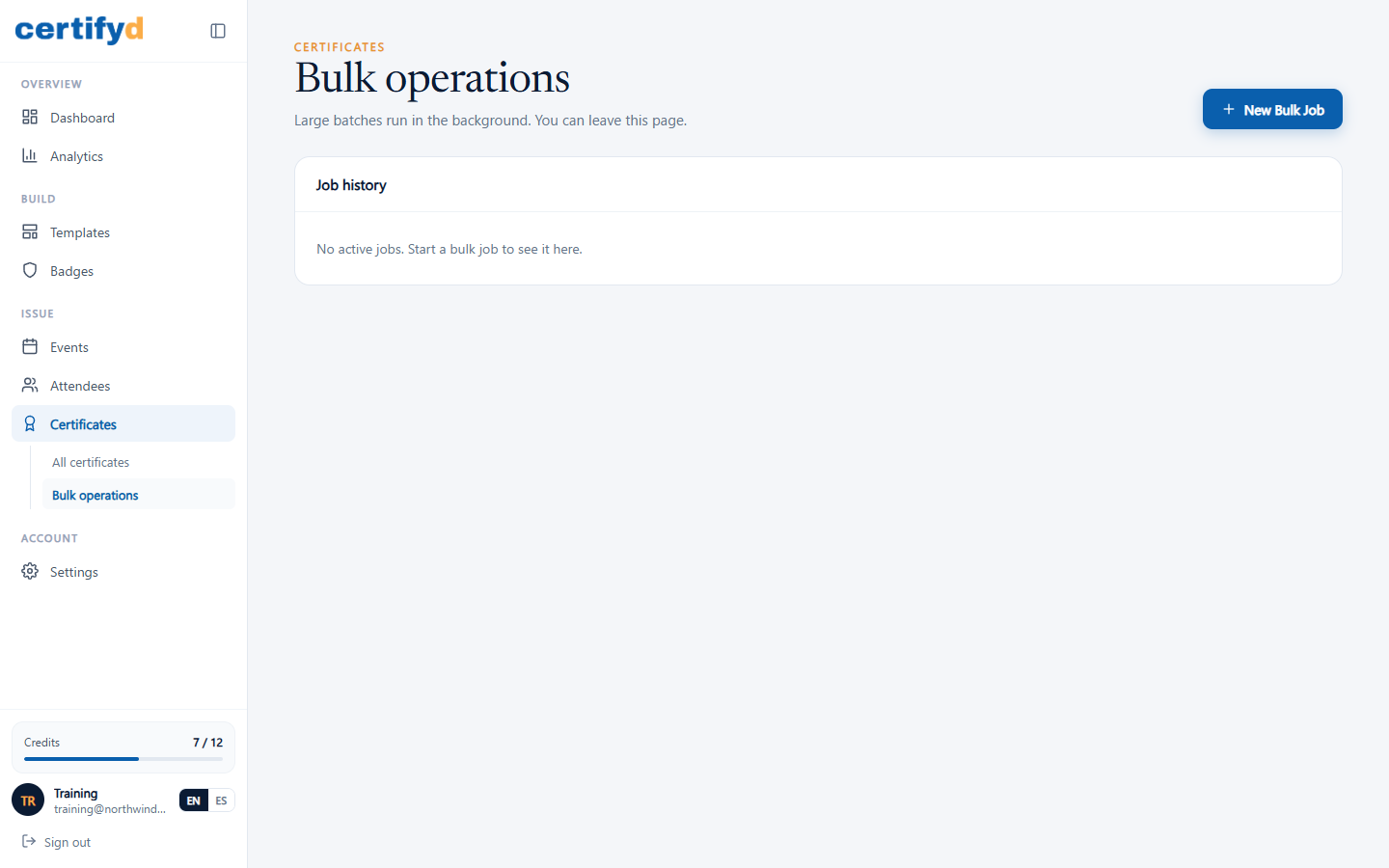 The Bulk operations page