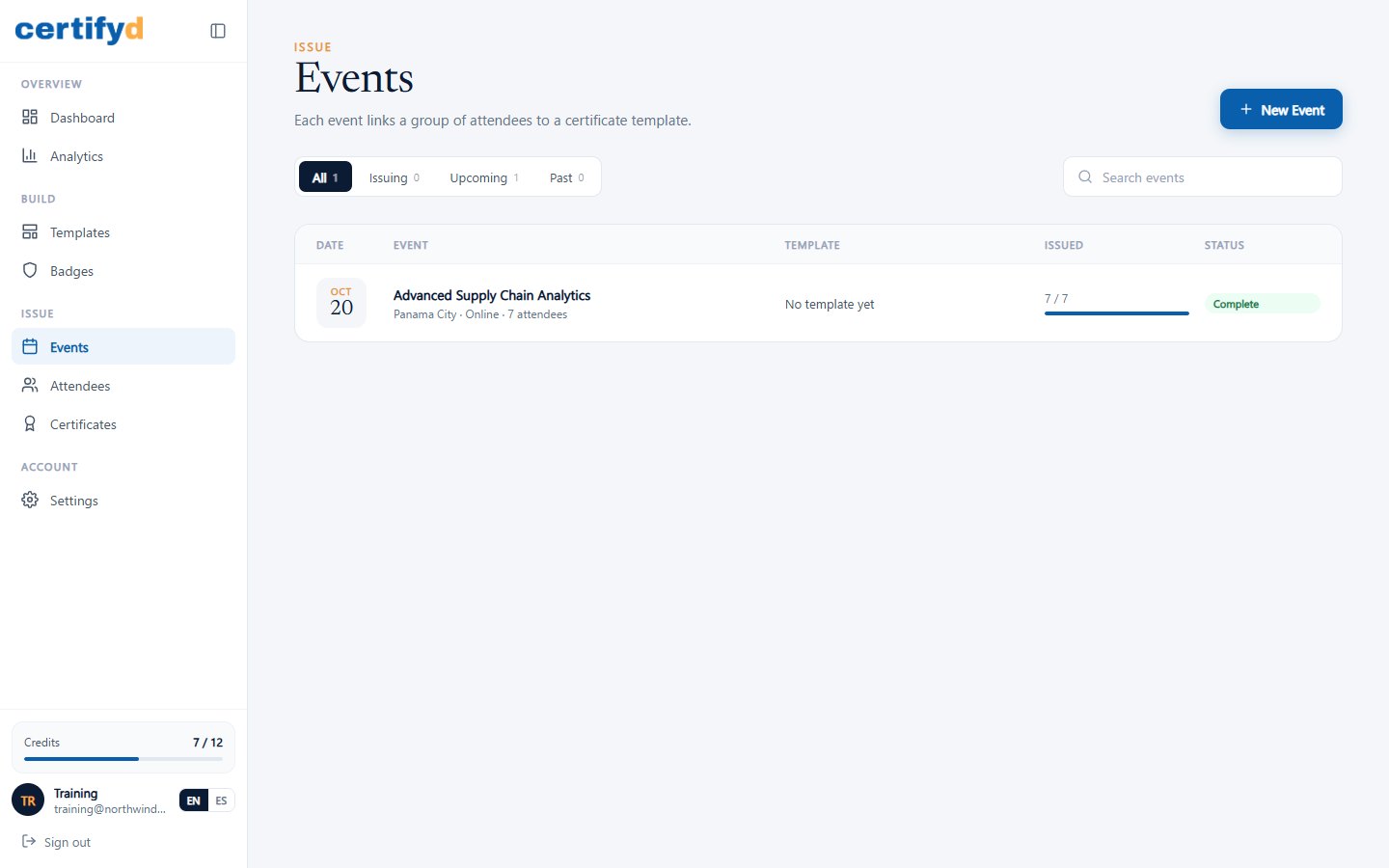 The Events list